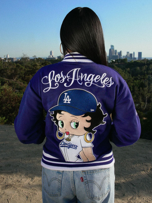 New Era x Bella Dona x Betty Boop Dodgers Varsity Bomber Jacket Blue