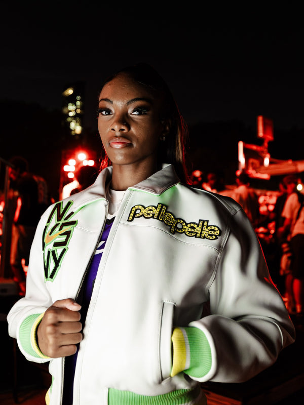 Nike X Pelle Pelle NYvsNY White Leather Bomber Jacket
