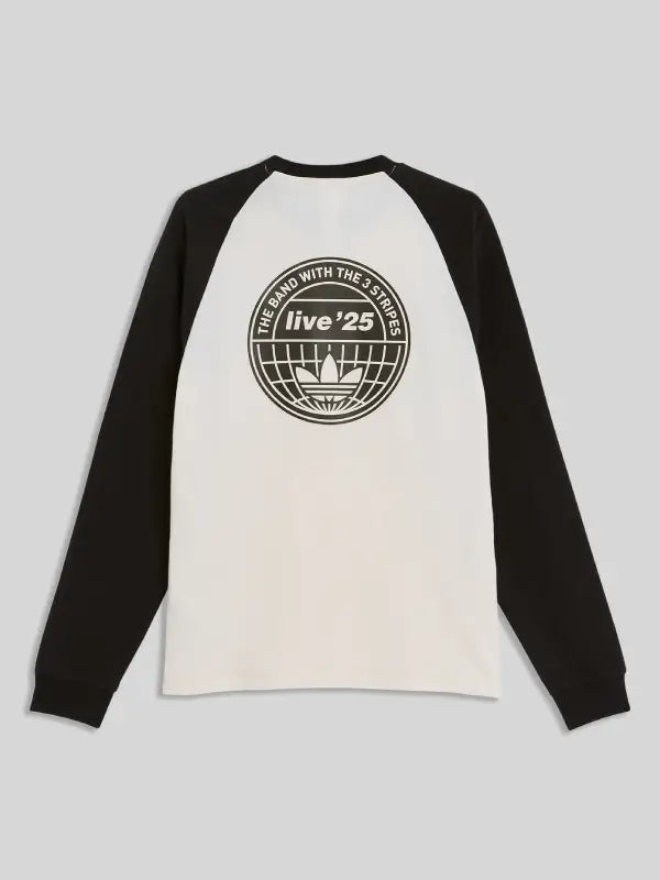 Oasis Adidas 3 Stripes Long Sleeve T-Shirt Cream-Black