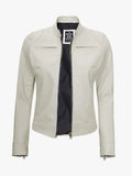 Off White Café Racer Leather Jacket for Women