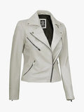 Off White Lambskin Leather Jacket for Women