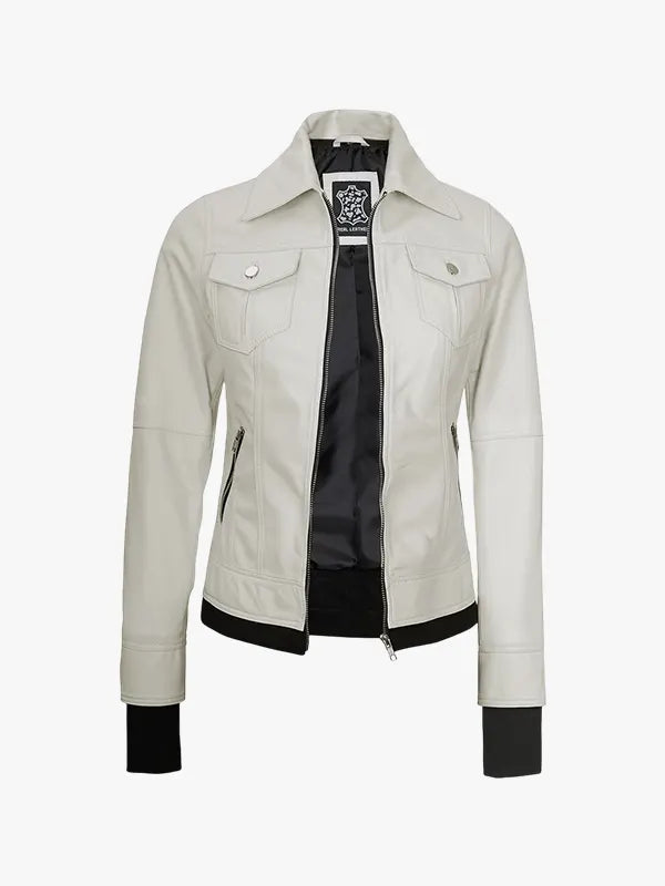 Off White Women’s Hooded Leather Jacket with Detachable Hood