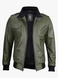 Olive Green Bomber Leather Jacket Men