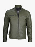 Olive Green Cafe Racer Leather Jacket Mens Biker Jacket