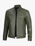 Olive Green Cafe Racer Leather Jacket
