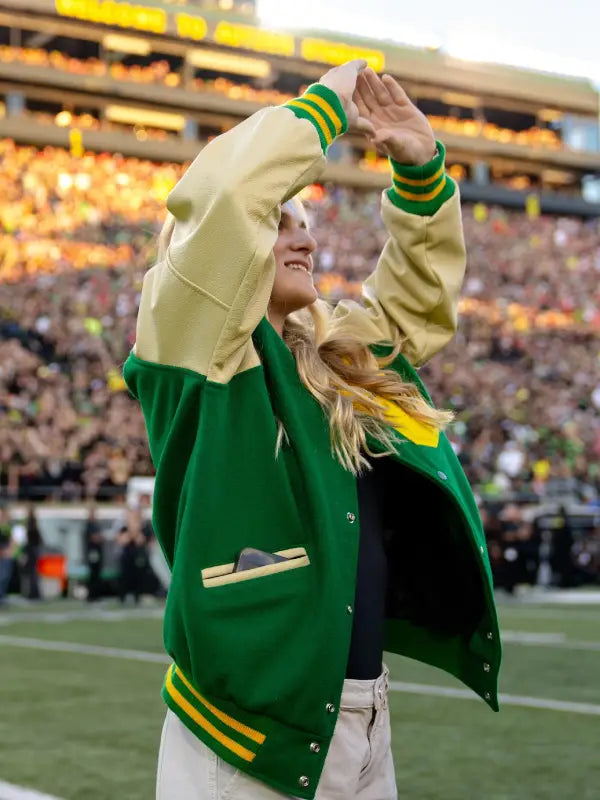 Oregon Ducks Green O Letterman Baseball Varsity Jacket