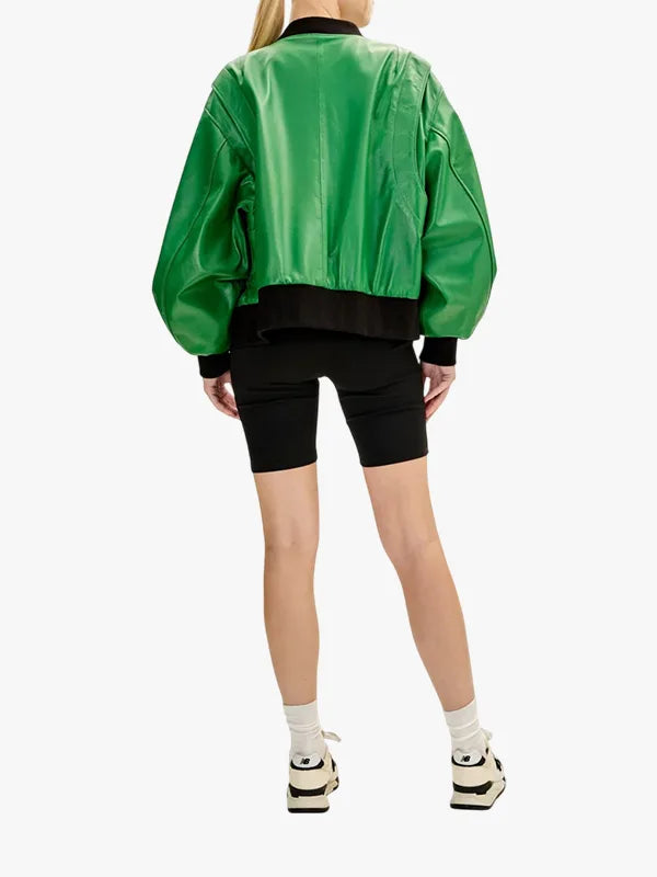 Oversized Women Green Bomber Jacket
