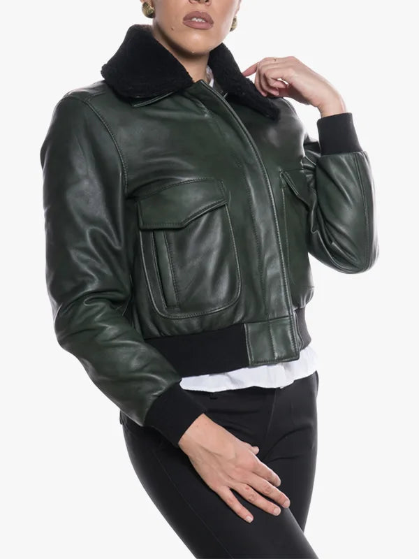 Pilot Women’s Green Sheepskin Collar Jacket