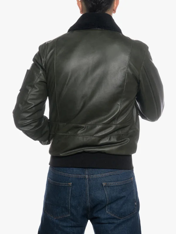 Pilota Green Jacket With Black Shearling Collar For Men