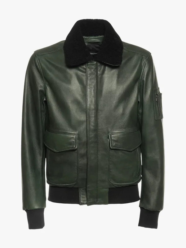 Pilota Green Jacket With Black Shearling Collar