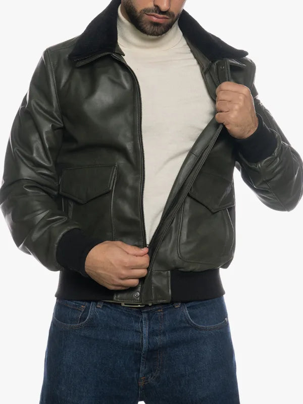 Pilota Green Jacket With Shearling Collar