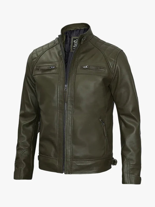 Quilted Shoulder Green Jacket For Men