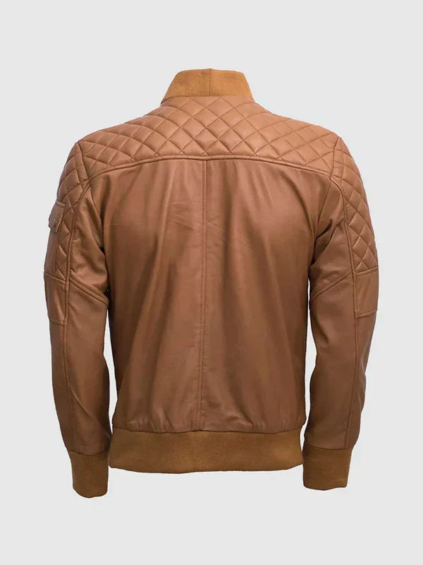 Quilted Tan Brown Bomber Jacket