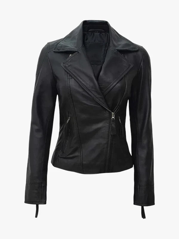 Ramsey Women Asymmetrical Black Biker Leather Jacket