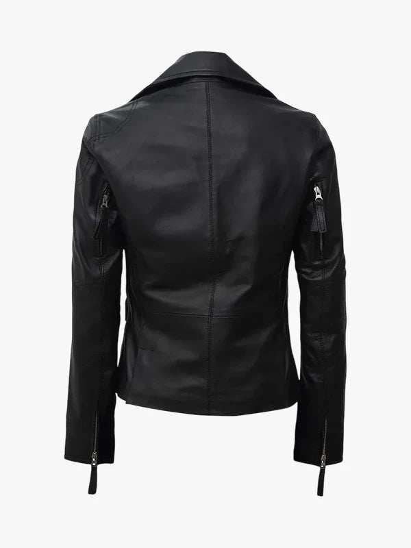 Ramsey Women Asymmetrical Black Leather Jacket