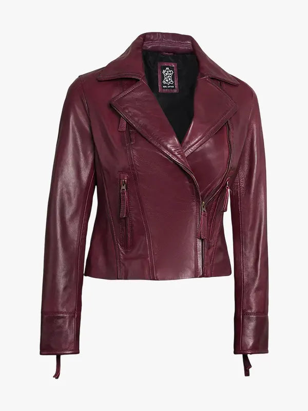 Ramsey Women's Asymmetrical Waxed Biker Leather Jacket