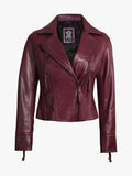 Ramsey Women's Burgundy Asymmetrical Waxed Biker Leather Jacket