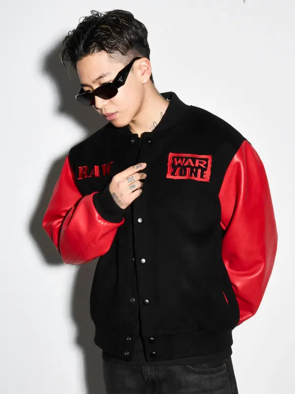 Raw Is War Black and Red Varsity Jacket