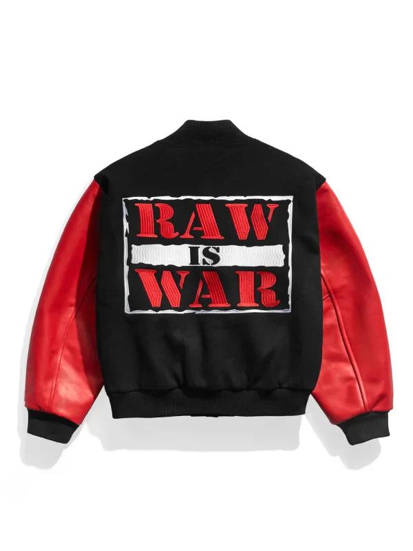 Raw Is War Retro Varsity Jacket Black and Red