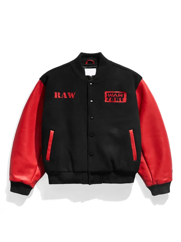 Raw Is War Varsity Jacket Black and Red