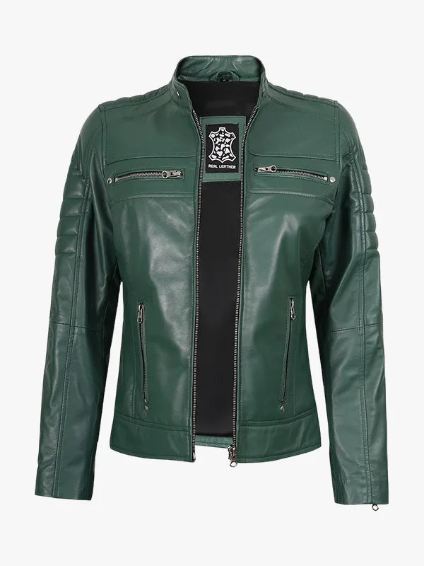 Real Green Biker Jacket For Women