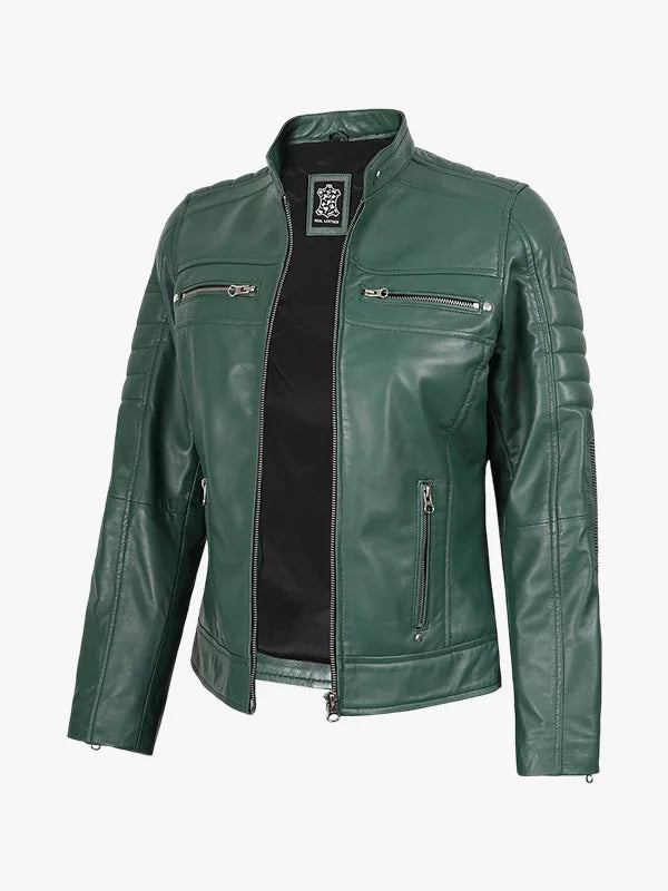 Real Green Biker Jacket Women