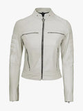 Real Lambskin Leather Off White Biker Jacket Women’s
