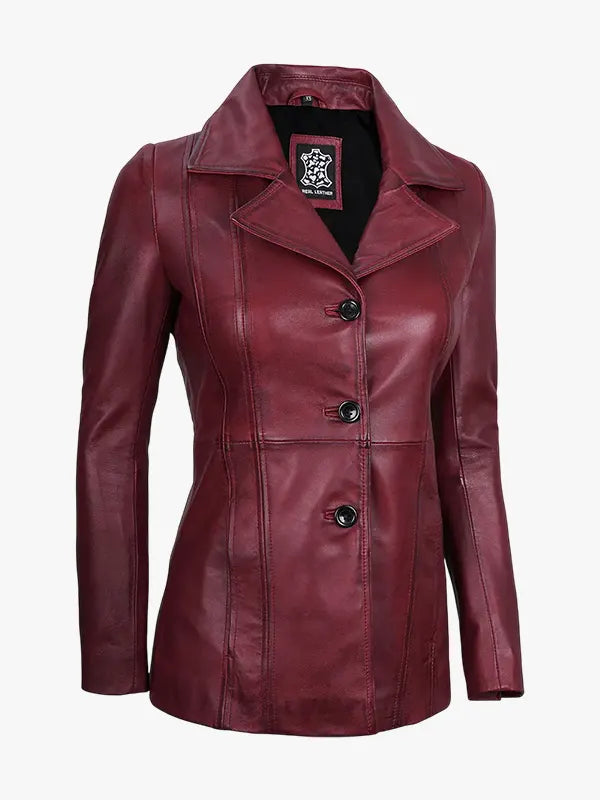 Real Leather Burgundy Blazer