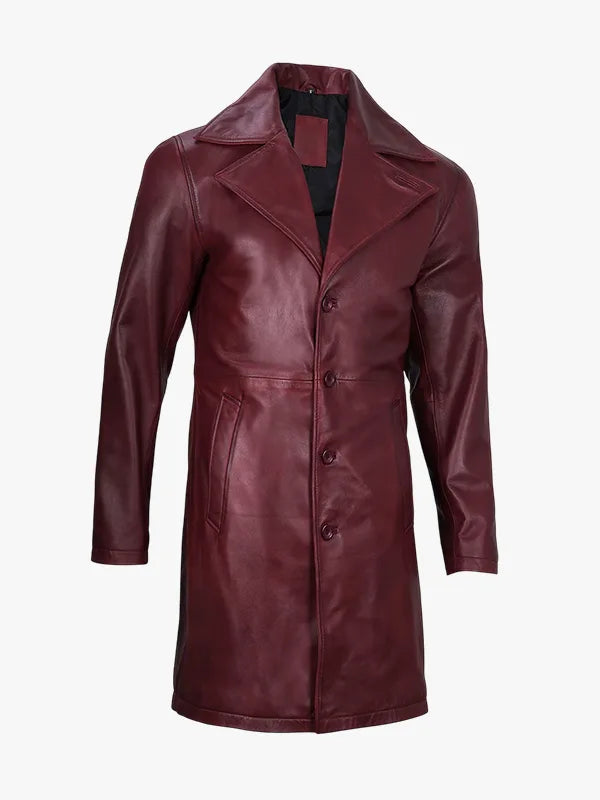 Real Leather Burgundy Car Coat