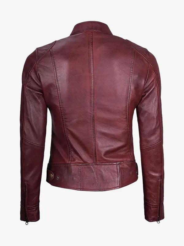 Real Leather Burgundy Moto Jacket