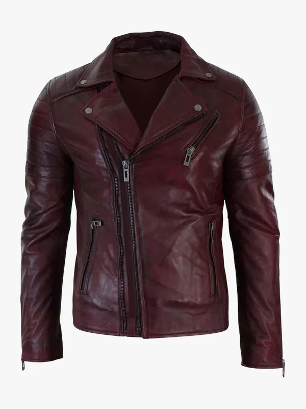 Slim Fit Brando Burgundy Biker Jacket