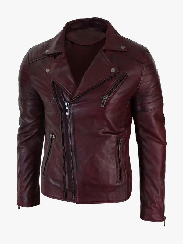 Slim Fit Brando Burgundy Biker Jacket