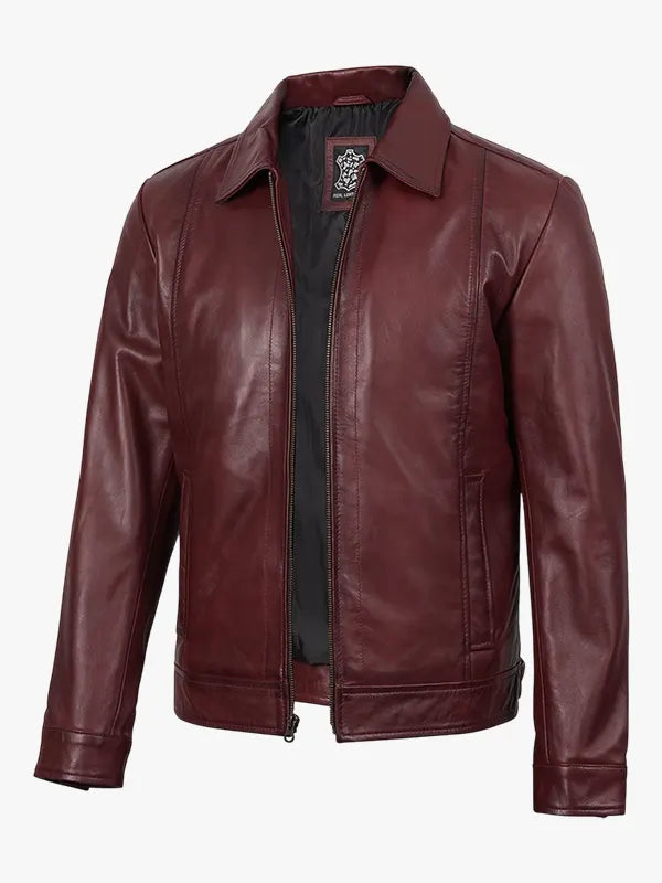 Reeves Men's Harrington Real Burgundy Jacket Leather