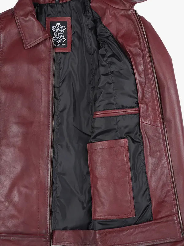 Reeves Men's Harrington Real Burgundy Jacket Leather