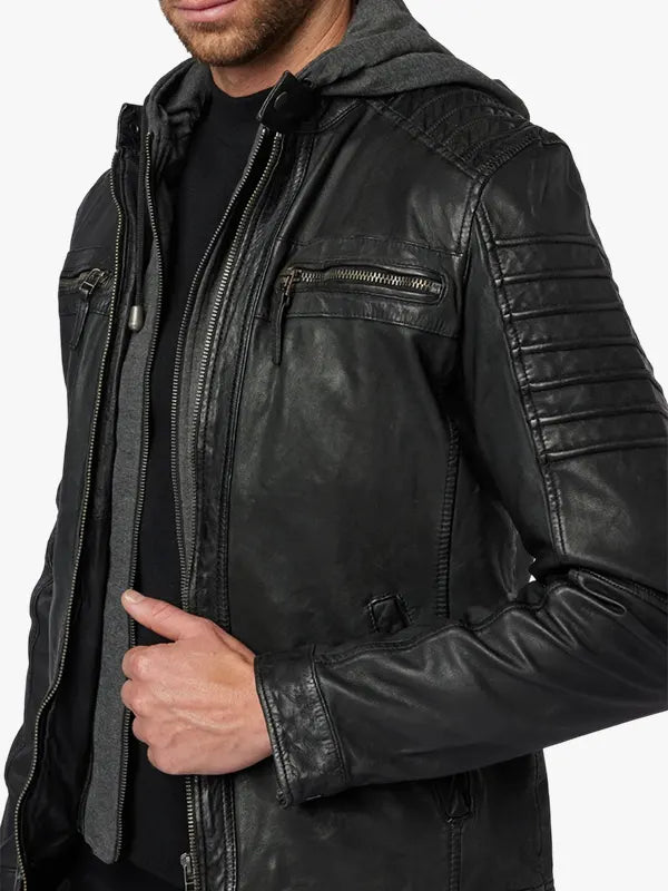 Ricano Black Men Leather Jacket