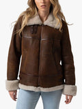 Saint and Sofia Amelia Aviator Brown Leather Jacket