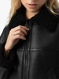 Saint and Sofia Amelia Aviator Women Black Leather Jacket