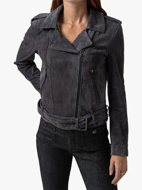 Saint and Sofia Luther Women's Charcoal Suede Leather Jacket