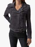 Saint and Sofia Luther Women's Charcoal Suede Leather Jacket