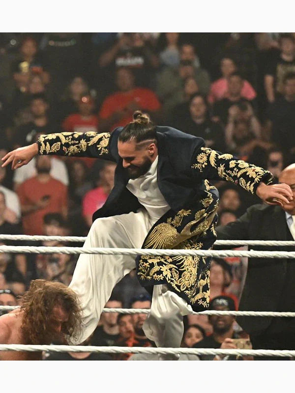 Seth Rollins Blue Embroidered Peacock Coat