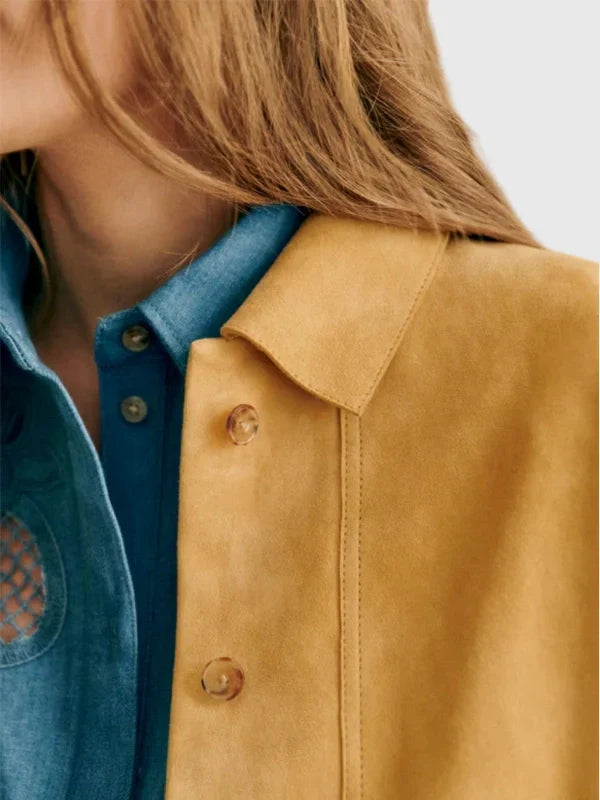 Sezane-Suede-Mustard-Leather-Jacket