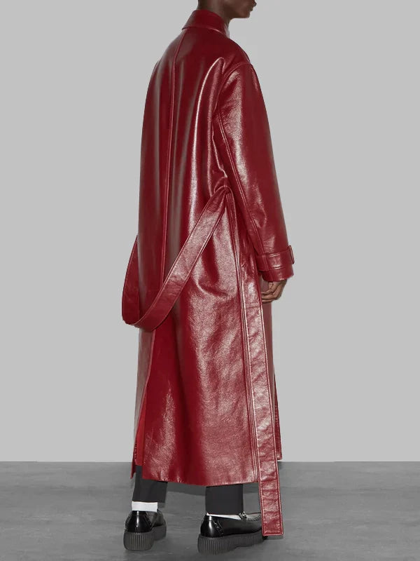 Shiny Red Leather Trench Coat Gucci