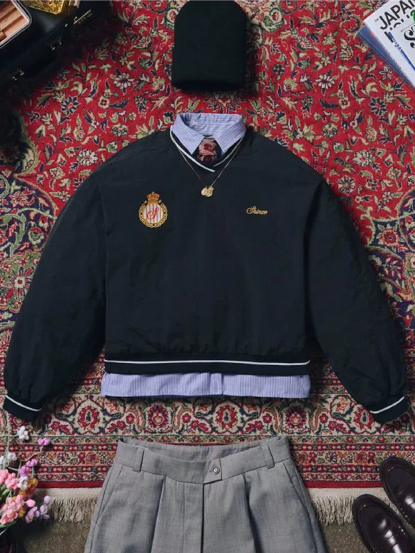 Shinzo_Amefuto_Nylon_V-Neck_Pullover_Jersey_Black