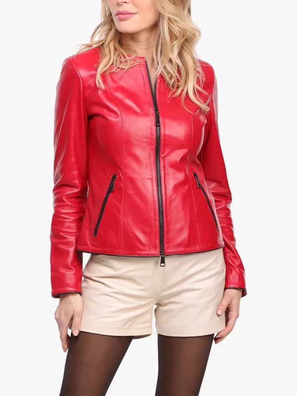 Short Leather Red Jacket Guignard