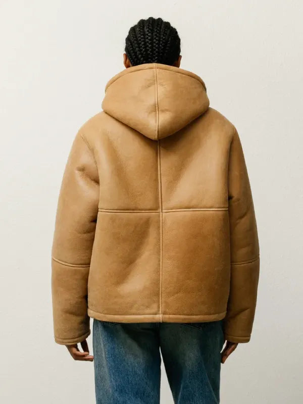 Stussy Hooded Shearling Jacket Tan