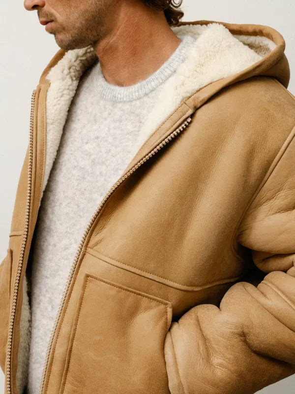 Stussy Shearling Hooded Tan Jacket