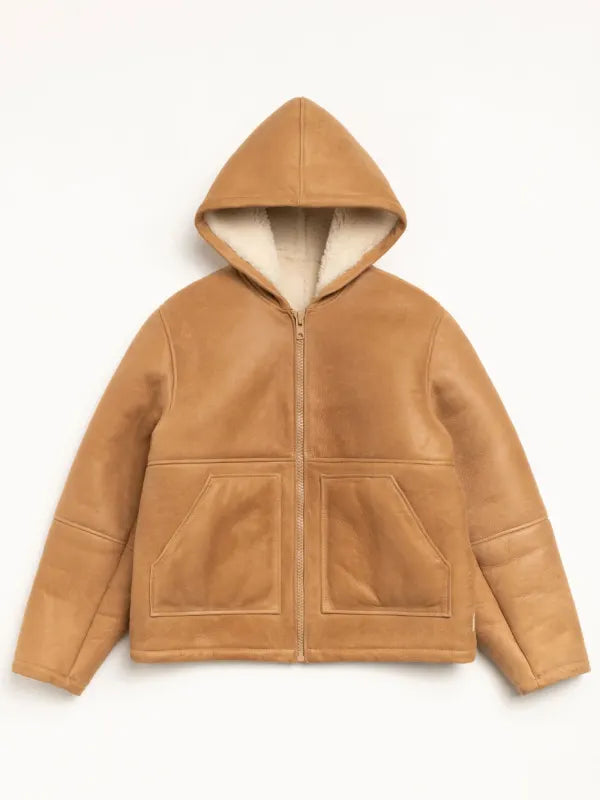 Stussy Shearling Tan Hooded Jacket Tan