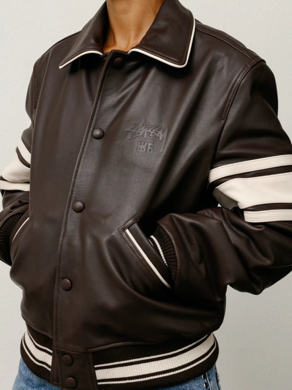 Stussy Wales Bonner Leather Varsity Jacket Brown – Walter Jackets