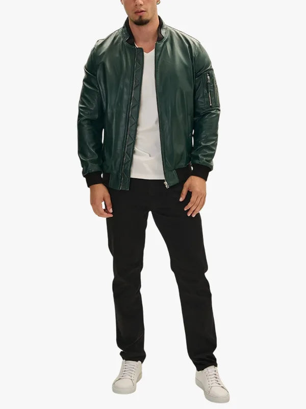Stylish Bomber Jacket In Olive Green
