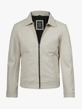 Stylish Off White Men’s Shirt Collar Leather Harrington Jacket